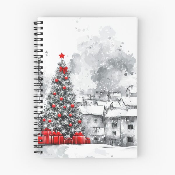 Item preview, Snowy Christmas Town Sketch with Red Tree & Gifts - Pop of Color Art designed and sold by Lamarcy.