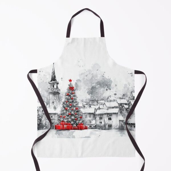 Item preview, Snowy Christmas Town Sketch with Red Tree & Gifts - Pop of Color Art designed and sold by Lamarcy.