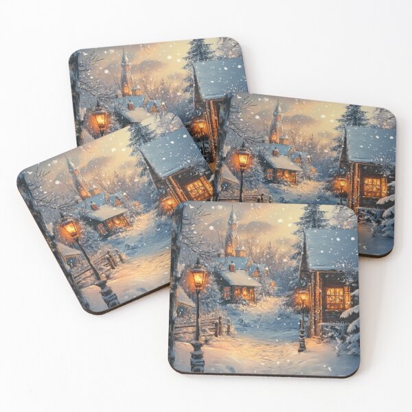 Item preview, Cozy Snowy Village at Christmas Eve - Magical Winter Oil Painting designed and sold by Lamarcy.