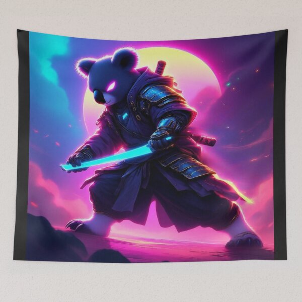 Item preview, Neon Cyber Ninja Koala in Samurai Armor with a Glowing Katana designed and sold by SweetRossel.