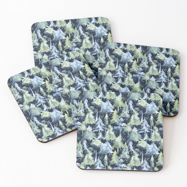Item preview, Watercolor Winter Forest Pattern on Dark Blue designed and sold by Flowersforbear.