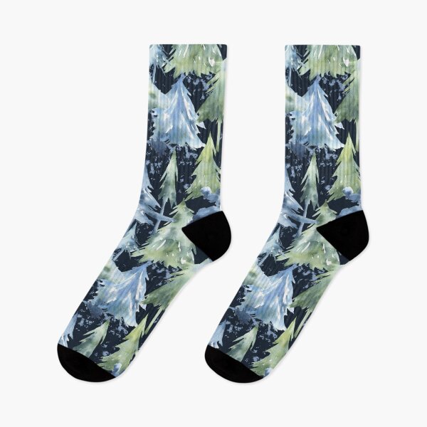 Item preview, Watercolor Winter Forest Pattern on Dark Blue designed and sold by Flowersforbear.