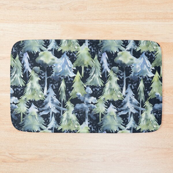 Item preview, Watercolor Winter Forest Pattern on Dark Blue designed and sold by Flowersforbear.