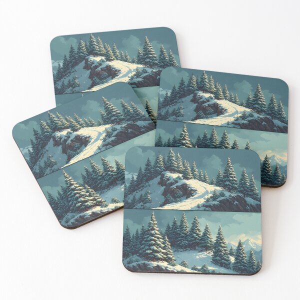 Item preview, Pixel art winter landscape with snow-covered mountains and trees designed and sold by Mianku | Für das Leben.