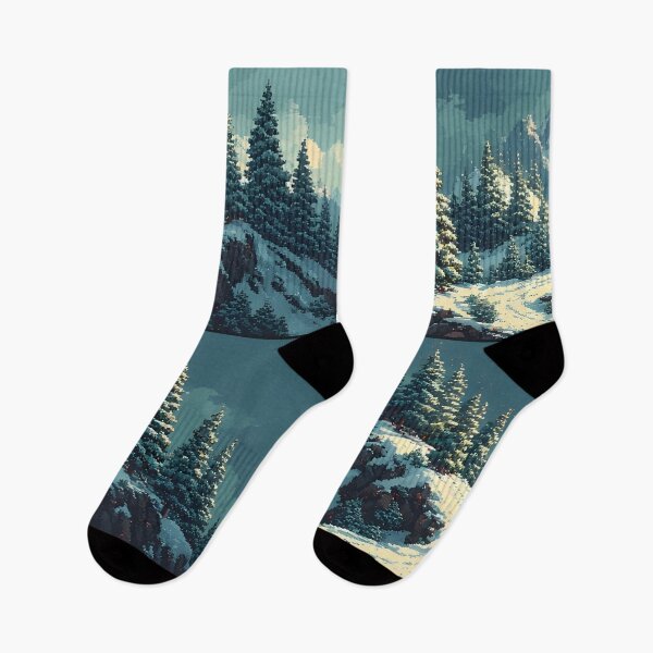 Item preview, Pixel art winter landscape with snow-covered mountains and trees designed and sold by Mianku | Für das Leben.