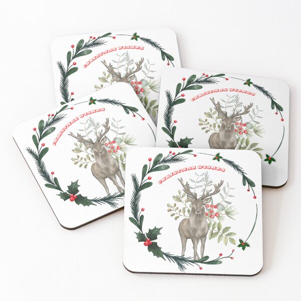 Item preview, Reindeer in a Wreath With Christmas Wishes. designed and sold by Dinasshop.