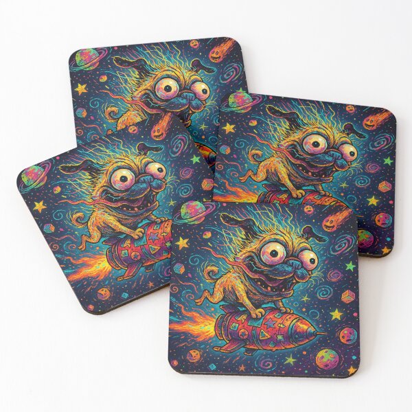 Item preview, Psychedelic Pug Riding a Rocket in Cosmic Space — Neon Cartoon Artwork designed and sold by Darlin8888.