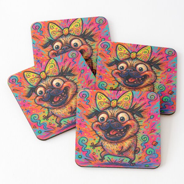 Item preview, Explosive Psychedelic Pug – Neon Cartoon Dog Art designed and sold by Darlin8888.