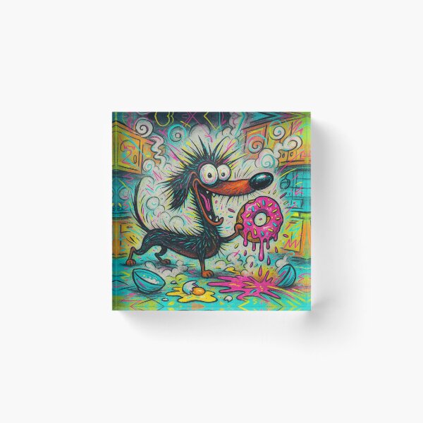 Item preview, Psychedelic Dachshund in a Donut Chaos – Crazy Colorful Cartoon Art designed and sold by Darlin8888.