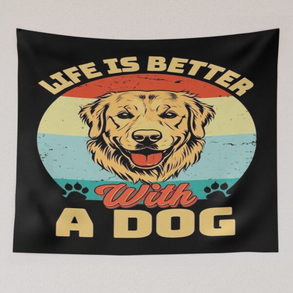 Item preview, Life Is Better With a Dog – Retro Golden Retriever Design with Paw Prints and Vintage Colors designed and sold by Bright Nest Studio.