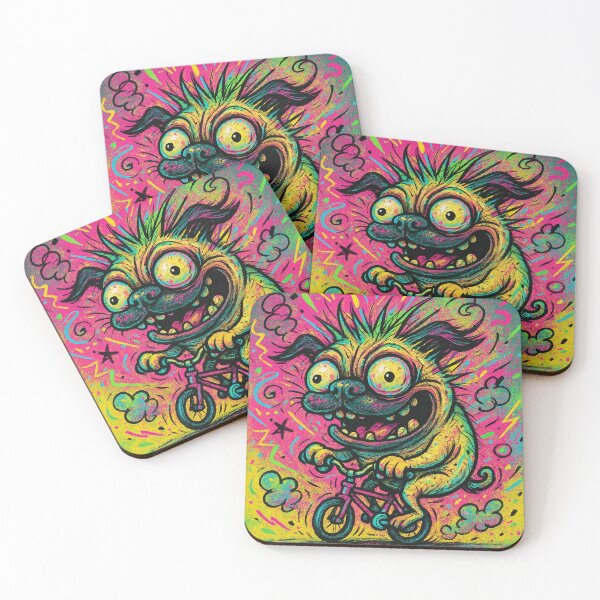 Item preview, Chaotic Pug on a Tiny Bike — Neon Psychedelic Cartoon designed and sold by Darlin8888.