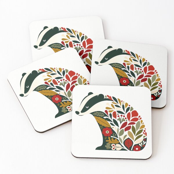 Item preview, Floral Badger with Botanical Patterns – Scandinavian Folk Art by heidiannemorris © designed and sold by FOLK ART FUSION by heidiannemorris.