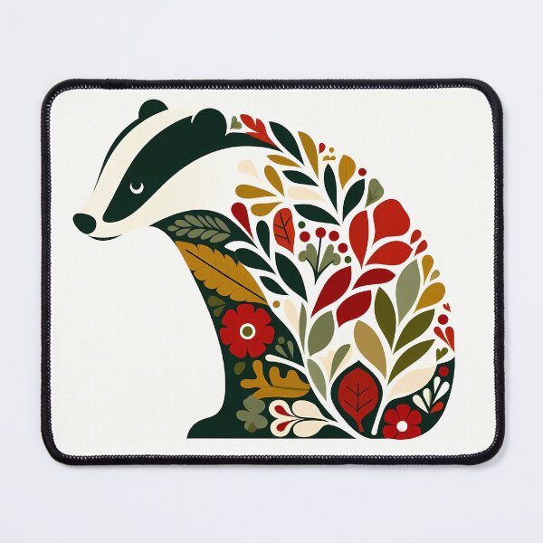 Item preview, Floral Badger with Botanical Patterns – Scandinavian Folk Art by heidiannemorris © designed and sold by FOLK ART FUSION by heidiannemorris.