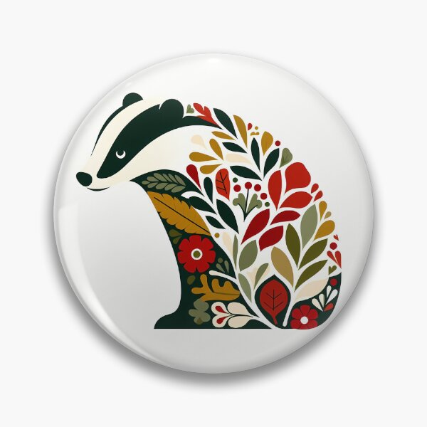 Item preview, Floral Badger with Botanical Patterns – Scandinavian Folk Art by heidiannemorris © designed and sold by FOLK ART FUSION by heidiannemorris.
