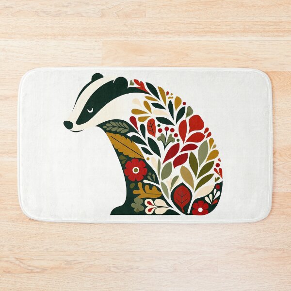 Item preview, Floral Badger with Botanical Patterns – Scandinavian Folk Art by heidiannemorris © designed and sold by FOLK ART FUSION by heidiannemorris.