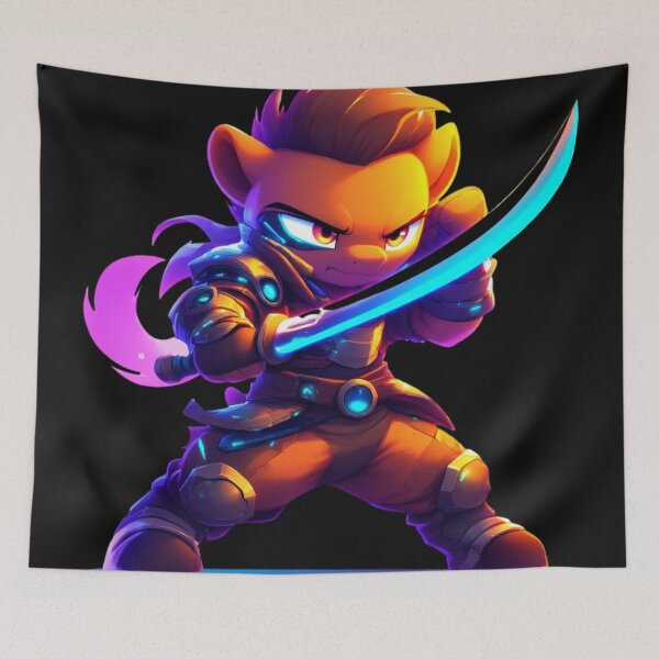 Item preview, Brown Cyberpunk Pony with a Glowing Katana designed and sold by SweetRossel.