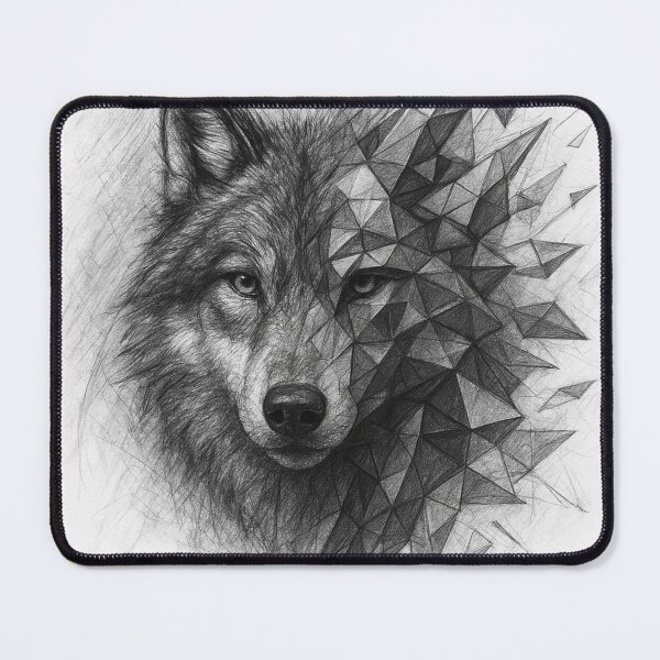 Item preview, Geometric Fractured Wolf – Modern Charcoal Pencil Sketch Art designed and sold by Raja265.