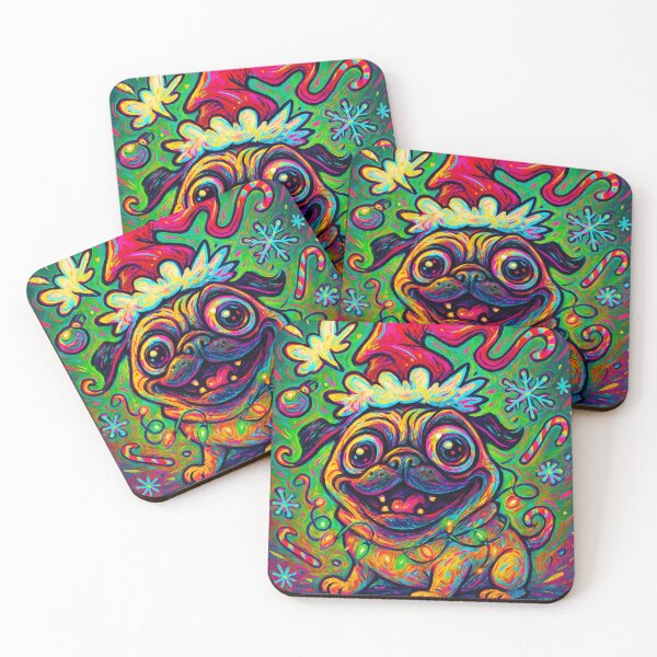 Item preview, Psychedelic Christmas Pug – Crazy Neon Holiday Dog Art designed and sold by Darlin8888.