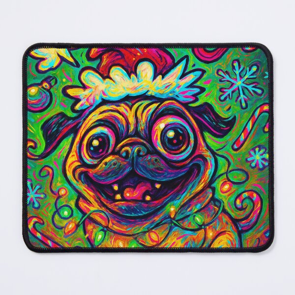 Item preview, Psychedelic Christmas Pug – Crazy Neon Holiday Dog Art designed and sold by Darlin8888.