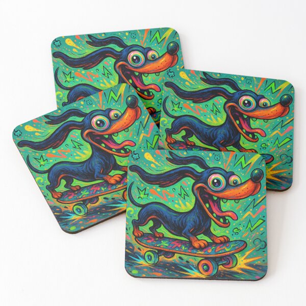 Item preview, Chaotic Neon Dachshund Skateboarding – Psychedelic Dog Art designed and sold by Darlin8888.