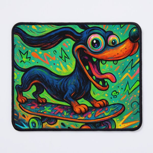 Item preview, Chaotic Neon Dachshund Skateboarding – Psychedelic Dog Art designed and sold by Darlin8888.