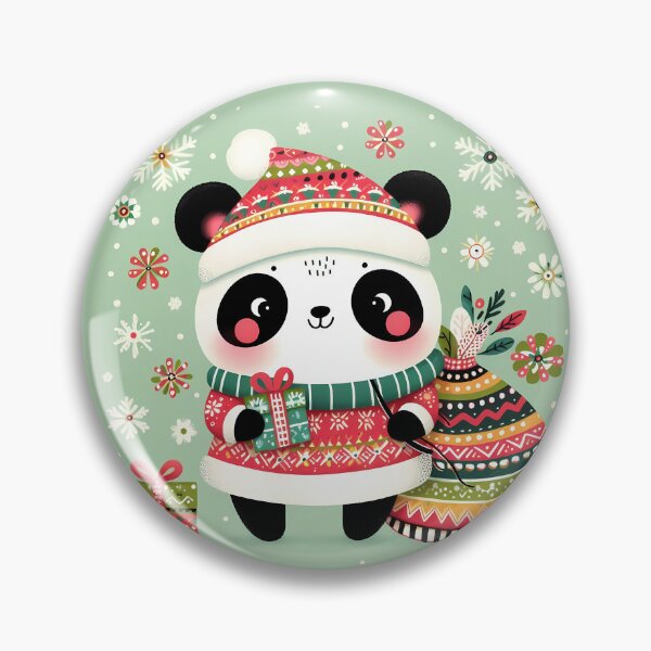 Item preview, Festive Panda with Candy Cane and Snowflakes – Scandinavian Folk Art by heidiannemorris © designed and sold by FOLK ART FUSION.