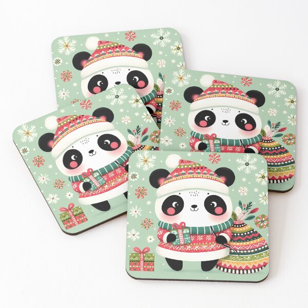 Item preview, Festive Panda with Candy Cane and Snowflakes – Scandinavian Folk Art by heidiannemorris © designed and sold by FOLK ART FUSION by heidiannemorris.