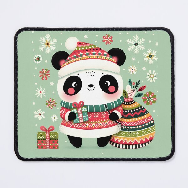 Item preview, Festive Panda with Candy Cane and Snowflakes – Scandinavian Folk Art by heidiannemorris © designed and sold by FOLK ART FUSION by heidiannemorris.