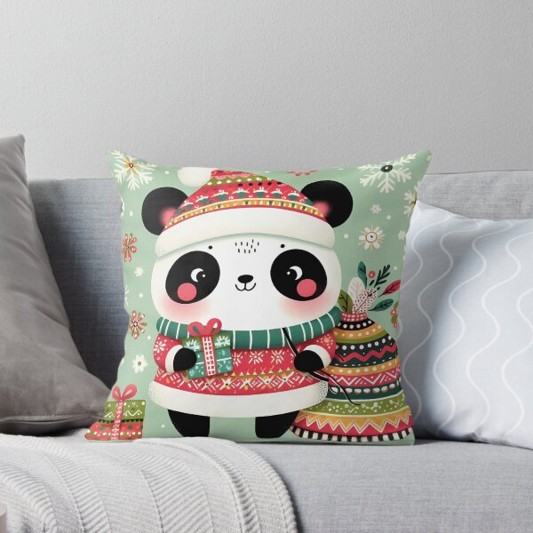 Item preview, Festive Panda with Candy Cane and Snowflakes – Scandinavian Folk Art by heidiannemorris © designed and sold by FOLK ART FUSION.