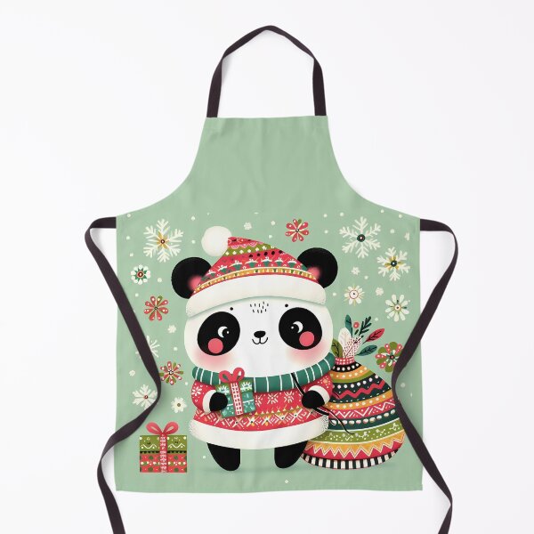 Item preview, Festive Panda with Candy Cane and Snowflakes – Scandinavian Folk Art by heidiannemorris © designed and sold by FOLK ART FUSION by heidiannemorris.