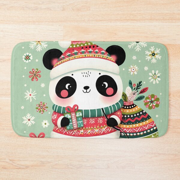 Item preview, Festive Panda with Candy Cane and Snowflakes – Scandinavian Folk Art by heidiannemorris © designed and sold by FOLK ART FUSION.