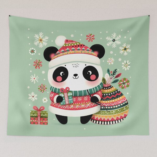 Item preview, Festive Panda with Candy Cane and Snowflakes – Scandinavian Folk Art by heidiannemorris © designed and sold by FOLK ART FUSION by heidiannemorris.
