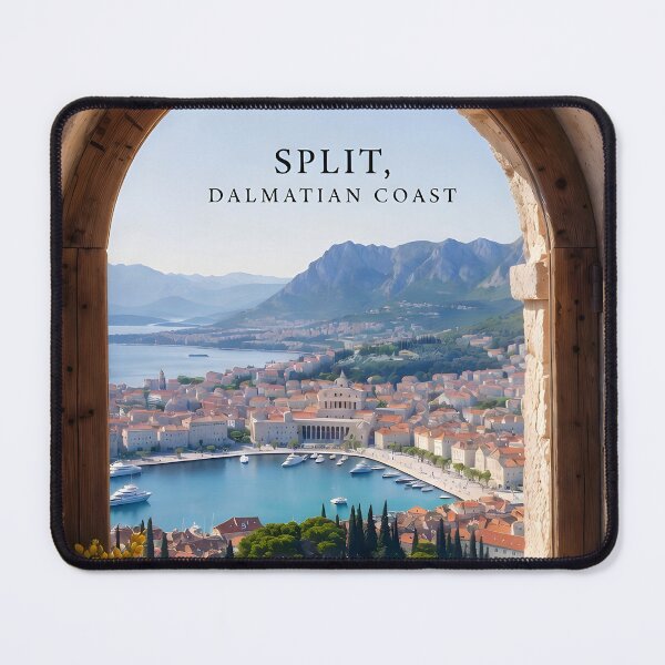 Item preview, Ai image of Split Riva Promenade Window View - Diocletian’s Palace Premium Travel Poster Art Print designed and sold by TrendSh0p.