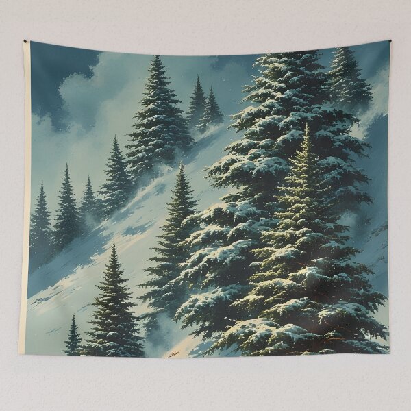 Item preview, Snow-covered fir trees on the mountainside in winter designed and sold by Mianku | Für das Leben.