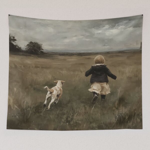 Item preview, Child Running with Dog in Field designed and sold by lautir.