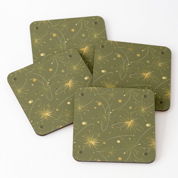 Item preview, Atomic Starbursts and Cosmic Orbs in Green Gold & Black – Olive Orbit designed and sold by The Print Parlor.
