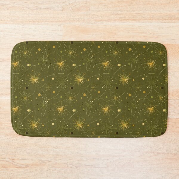 Item preview, Atomic Starbursts and Cosmic Orbs in Green Gold & Black – Olive Orbit designed and sold by The Print Parlor.