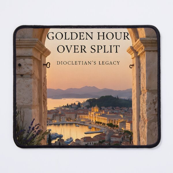 Item preview, Ai image of Split Riva Promenade Window View - Diocletian’s Palace Premium Travel Poster Art Print designed and sold by TrendSh0p.