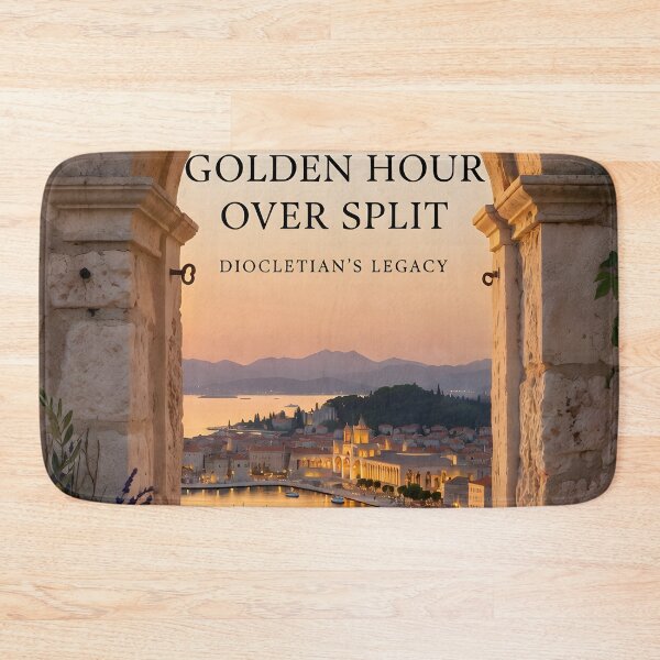 Item preview, Ai image of Split Riva Promenade Window View - Diocletian’s Palace Premium Travel Poster Art Print designed and sold by TrendSh0p.