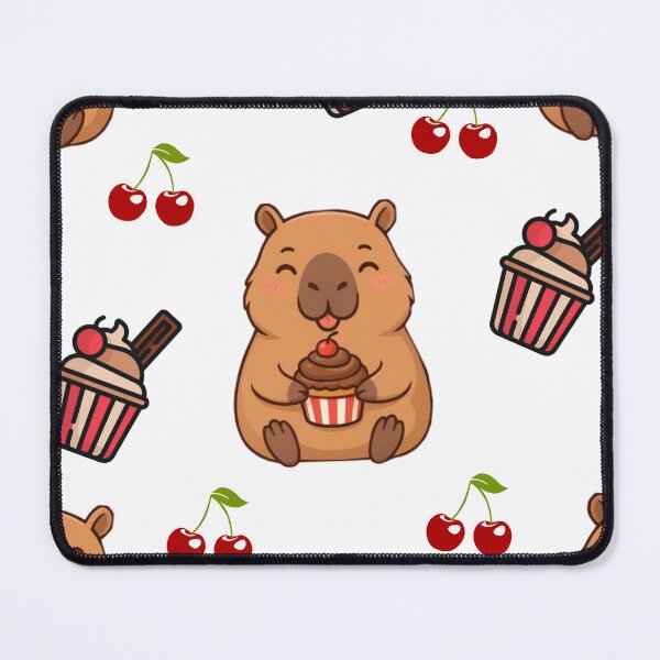 Aperçu de l'œuvre Gâteau Capybara et cerises blanches mignonnes créée et vendue par Relaxtarot.