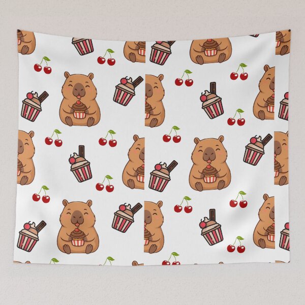 Aperçu de l'œuvre Gâteau Capybara et cerises blanches mignonnes créée et vendue par Relaxtarot.