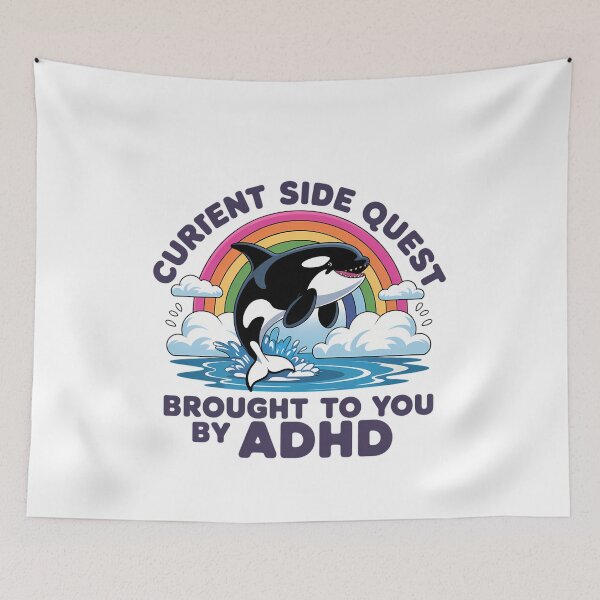 Item preview, Cute ADHD Side Quest Design – Funny Rainbow Whale Distraction Sticker designed and sold by Suzy Perez Art.