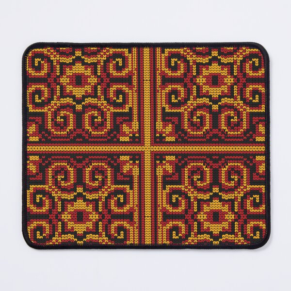 Item preview, Hmong Ethnic Folk Tile Pattern Red Gold Oriental Swirl Stitch designed and sold by SGStudio_Thailand.