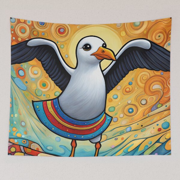 Aperçu de l'œuvre Mouette en anti-héros portant un justaucorps et une cape créée et vendue par Colin Bentham.