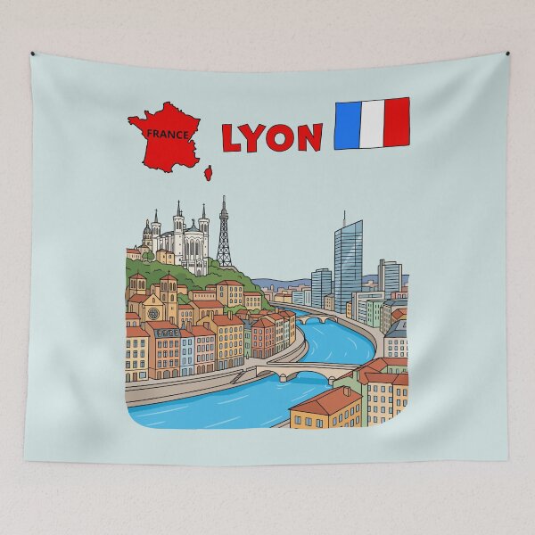 Item preview, Lyon France Colorful Cityscape, Artistic Travel Illustration designed and sold by mashmosh.