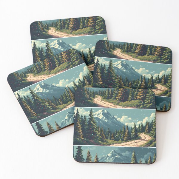 Item preview, Pixelated forest path to the snow-covered mountain designed and sold by Mianku | Für das Leben.