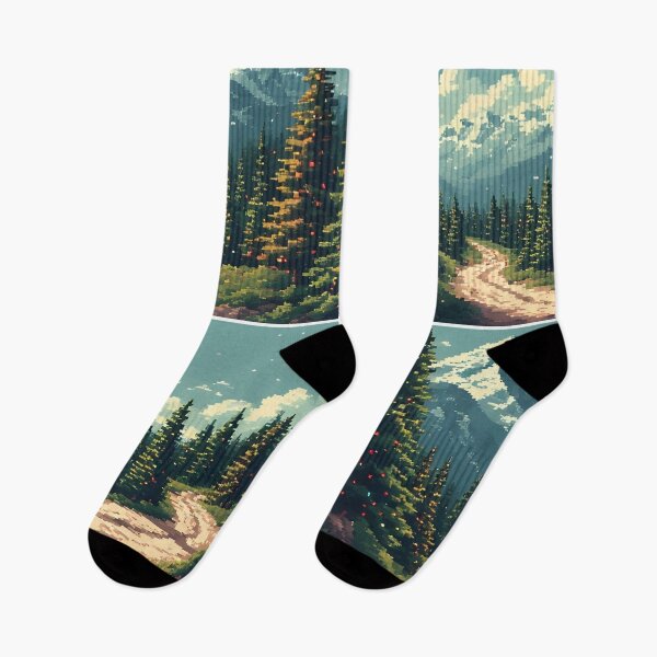 Item preview, Pixelated forest path to the snow-covered mountain designed and sold by Mianku | Für das Leben.