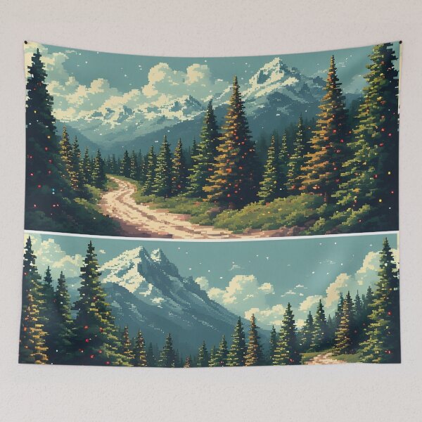 Item preview, Pixelated forest path to the snow-covered mountain designed and sold by Mianku | Für das Leben.