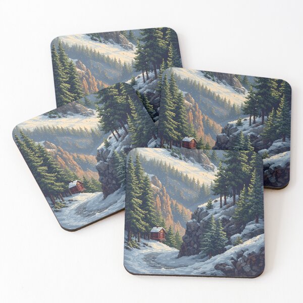 Item preview, Pixel art: Snow-covered mountain cabin in a winter forest designed and sold by Mianku | Für das Leben.