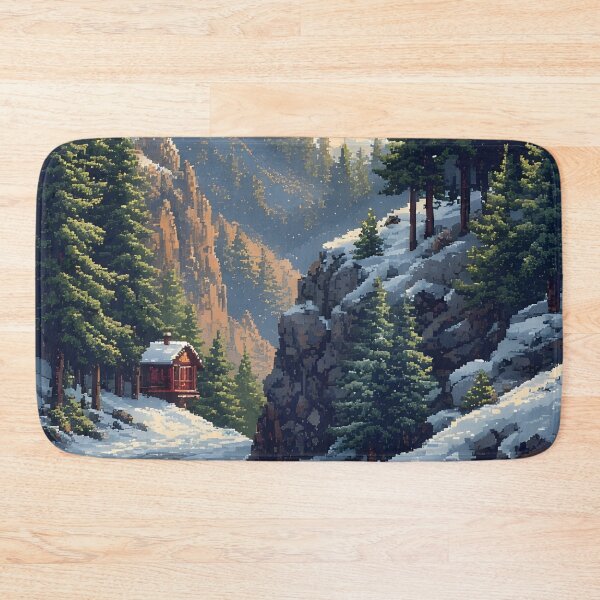 Item preview, Pixel art: Snow-covered mountain cabin in a winter forest designed and sold by Mianku | Für das Leben.